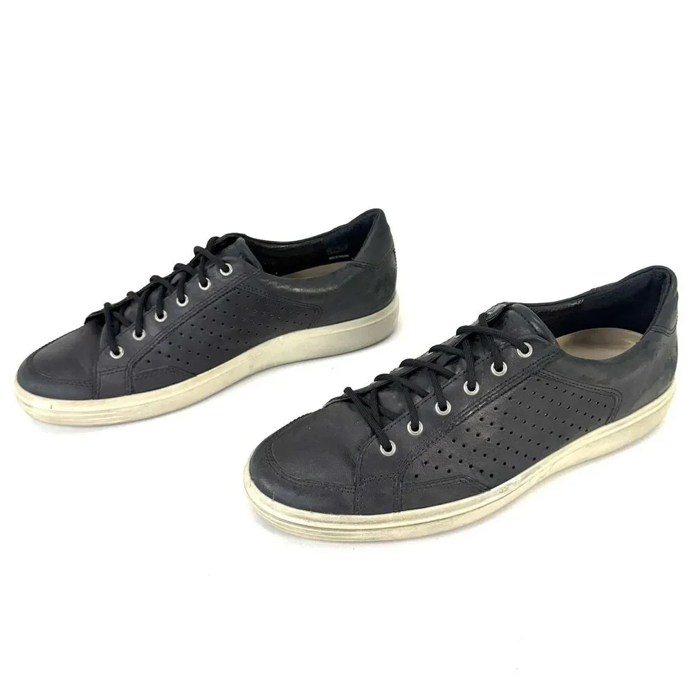 Ecco Soft 7 Cloud Sneakers Mens EU 47/US 14 Black Leather Perforated Shoes
